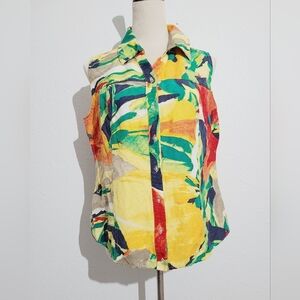 Christopher & Banks Linen Blend Button-Up V-Neck Sleeveless Top Women's Size M